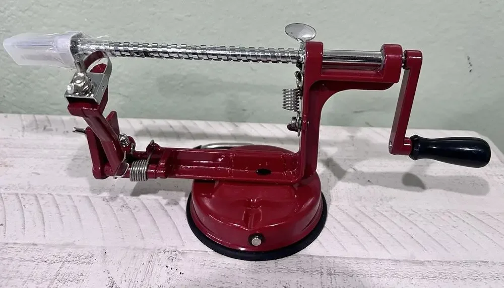 Johnny Apple Peeler Manual Clamp-On Hand Crank Apple Peeler Corer Slicer Red New